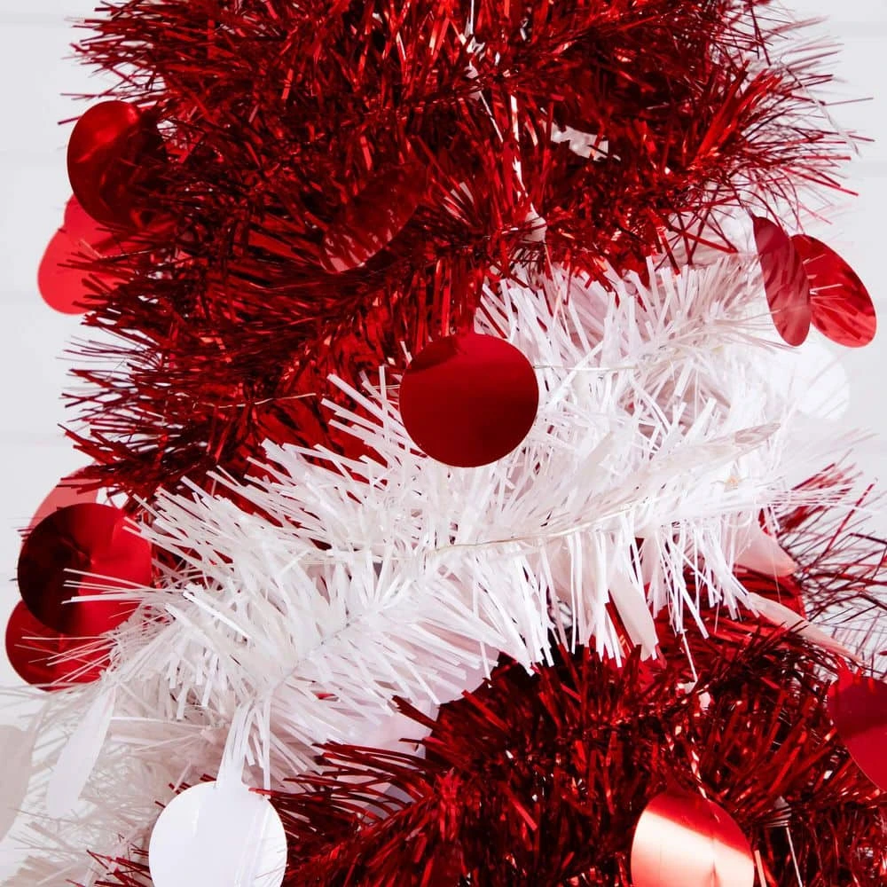 4 Ft. Pre-Lit Pop Up Red And White Tinsel Christmas Tree With 50-Multicolored LED Lights 8 4 Ft. Pre-Lit Pop Up Red And White Tinsel Christmas Tree With 50-Multicolored LED Lights - Image 6