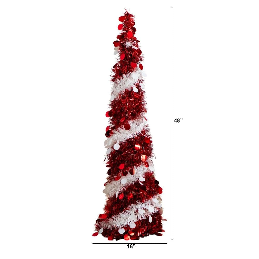 4 Ft. Pre-Lit Pop Up Red And White Tinsel Christmas Tree With 50-Multicolored LED Lights 6 4 Ft. Pre-Lit Pop Up Red And White Tinsel Christmas Tree With 50-Multicolored LED Lights - Image 4