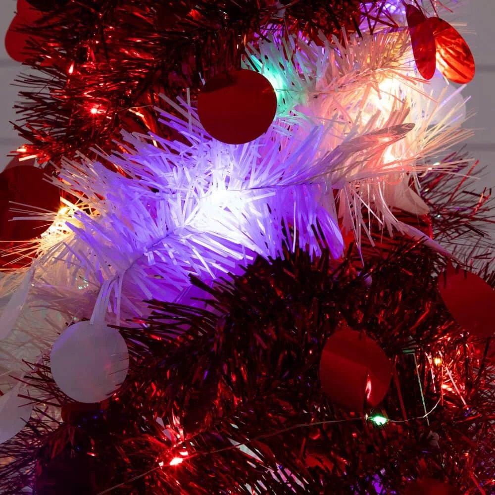 4 Ft. Pre-Lit Pop Up Red And White Tinsel Christmas Tree With 50-Multicolored LED Lights 10 4 Ft. Pre-Lit Pop Up Red And White Tinsel Christmas Tree With 50-Multicolored LED Lights - Image 8