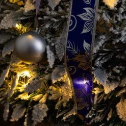 5 Ft. Pre-Lit Artificial Pop Up Flocked Christmas Tree With Silver & Blue Ornaments, Ribbons & 100-Warm White LED Lights -Holiday Glow Store nearly natural pre lit christmas trees t5413 1d 1000