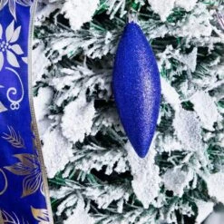 5 Ft. Pre-Lit Artificial Pop Up Flocked Christmas Tree With Silver & Blue Ornaments, Ribbons & 100-Warm White LED Lights -Holiday Glow Store nearly natural pre lit christmas trees t5413 44 1000