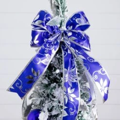 5 Ft. Pre-Lit Artificial Pop Up Flocked Christmas Tree With Silver & Blue Ornaments, Ribbons & 100-Warm White LED Lights -Holiday Glow Store nearly natural pre lit christmas trees t5413 76 1000