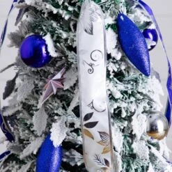 5 Ft. Pre-Lit Artificial Pop Up Flocked Christmas Tree With Silver & Blue Ornaments, Ribbons & 100-Warm White LED Lights -Holiday Glow Store nearly natural pre lit christmas trees t5413 fa 1000
