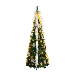 5 Ft. Pre-Lit Artificial Pop Up Christmas Tree With Gold And Silver Ornaments, Ribbons And 100-Warm White LED Lights -Holiday Glow Store nearly natural pre lit christmas trees t5414 4f 1000