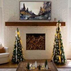 5 Ft. Pre-Lit Artificial Pop Up Christmas Tree With Gold And Silver Ornaments, Ribbons And 100-Warm White LED Lights -Holiday Glow Store nearly natural pre lit christmas trees t5414 d4 1000