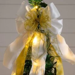 6 Ft. Pre-Lit Artificial Pop Up Christmas Tree With Gold And Silver Ornaments, Ribbons And 150-Warm White LED Lights -Holiday Glow Store nearly natural pre lit christmas trees t5415 1d 1000