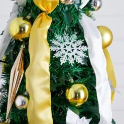 6 Ft. Pre-Lit Artificial Pop Up Christmas Tree With Gold And Silver Ornaments, Ribbons And 150-Warm White LED Lights -Holiday Glow Store nearly natural pre lit christmas trees t5415 1f 1000