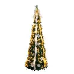 6 Ft. Pre-Lit Artificial Pop Up Christmas Tree With Gold And Silver Ornaments, Ribbons And 150-Warm White LED Lights -Holiday Glow Store nearly natural pre lit christmas trees t5415 4f 1000