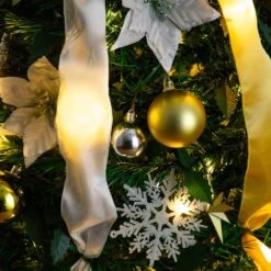 6 Ft. Pre-Lit Artificial Pop Up Christmas Tree With Gold And Silver Ornaments, Ribbons And 150-Warm White LED Lights -Holiday Glow Store nearly natural pre lit christmas trees t5415 66 1000