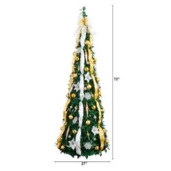 6 Ft. Pre-Lit Artificial Pop Up Christmas Tree With Gold And Silver Ornaments, Ribbons And 150-Warm White LED Lights -Holiday Glow Store nearly natural pre lit christmas trees t5415 c3 1000
