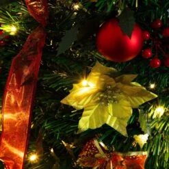 5 Ft. Pre-Lit Artificial Pop Up Christmas Tree With Red And Gold Ornaments, Ribbons And 100-Warm White LED Lights 20 5 Ft. Pre-Lit Artificial Pop Up Christmas Tree With Red And Gold Ornaments, Ribbons And 100-Warm White LED Lights -Holiday Glow Store nearly natural pre lit christmas trees t5416 1d 1000