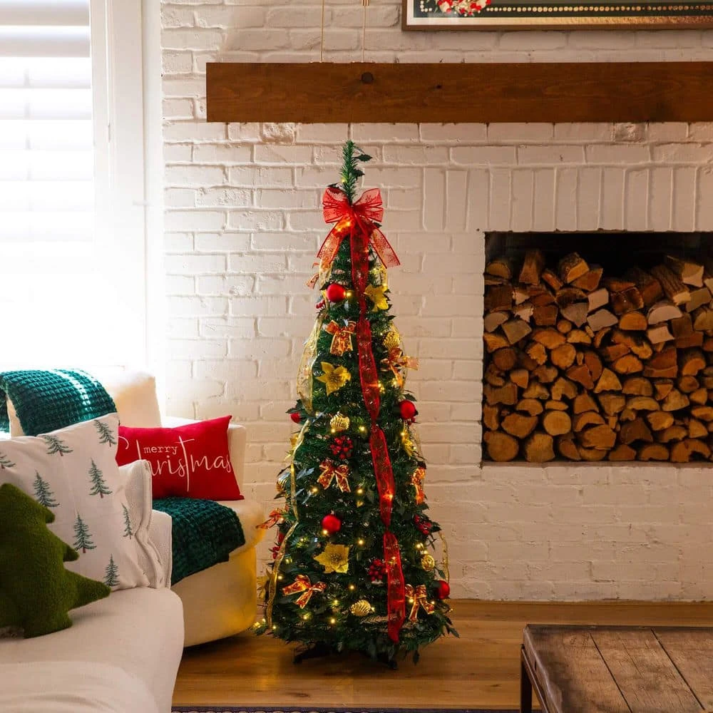 5 Ft. Pre-Lit Artificial Pop Up Christmas Tree With Red And Gold Ornaments, Ribbons And 100-Warm White LED Lights 16 5 Ft. Pre-Lit Artificial Pop Up Christmas Tree With Red And Gold Ornaments, Ribbons And 100-Warm White LED Lights - Image 14