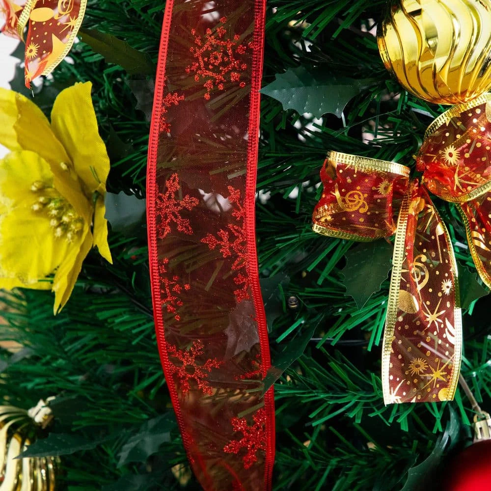 5 Ft. Pre-Lit Artificial Pop Up Christmas Tree With Red And Gold Ornaments, Ribbons And 100-Warm White LED Lights 13 5 Ft. Pre-Lit Artificial Pop Up Christmas Tree With Red And Gold Ornaments, Ribbons And 100-Warm White LED Lights - Image 11