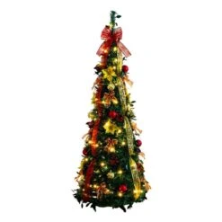 5 Ft. Pre-Lit Artificial Pop Up Christmas Tree With Red And Gold Ornaments, Ribbons And 100-Warm White LED Lights 24 5 Ft. Pre-Lit Artificial Pop Up Christmas Tree With Red And Gold Ornaments, Ribbons And 100-Warm White LED Lights -Holiday Glow Store nearly natural pre lit christmas trees t5416 4f 1000