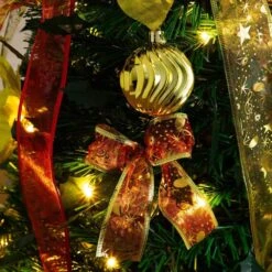 5 Ft. Pre-Lit Artificial Pop Up Christmas Tree With Red And Gold Ornaments, Ribbons And 100-Warm White LED Lights 28 5 Ft. Pre-Lit Artificial Pop Up Christmas Tree With Red And Gold Ornaments, Ribbons And 100-Warm White LED Lights -Holiday Glow Store nearly natural pre lit christmas trees t5416 76 1000