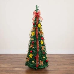 5 Ft. Pre-Lit Artificial Pop Up Christmas Tree With Red And Gold Ornaments, Ribbons And 100-Warm White LED Lights 22 5 Ft. Pre-Lit Artificial Pop Up Christmas Tree With Red And Gold Ornaments, Ribbons And 100-Warm White LED Lights -Holiday Glow Store nearly natural pre lit christmas trees t5416 77 1000