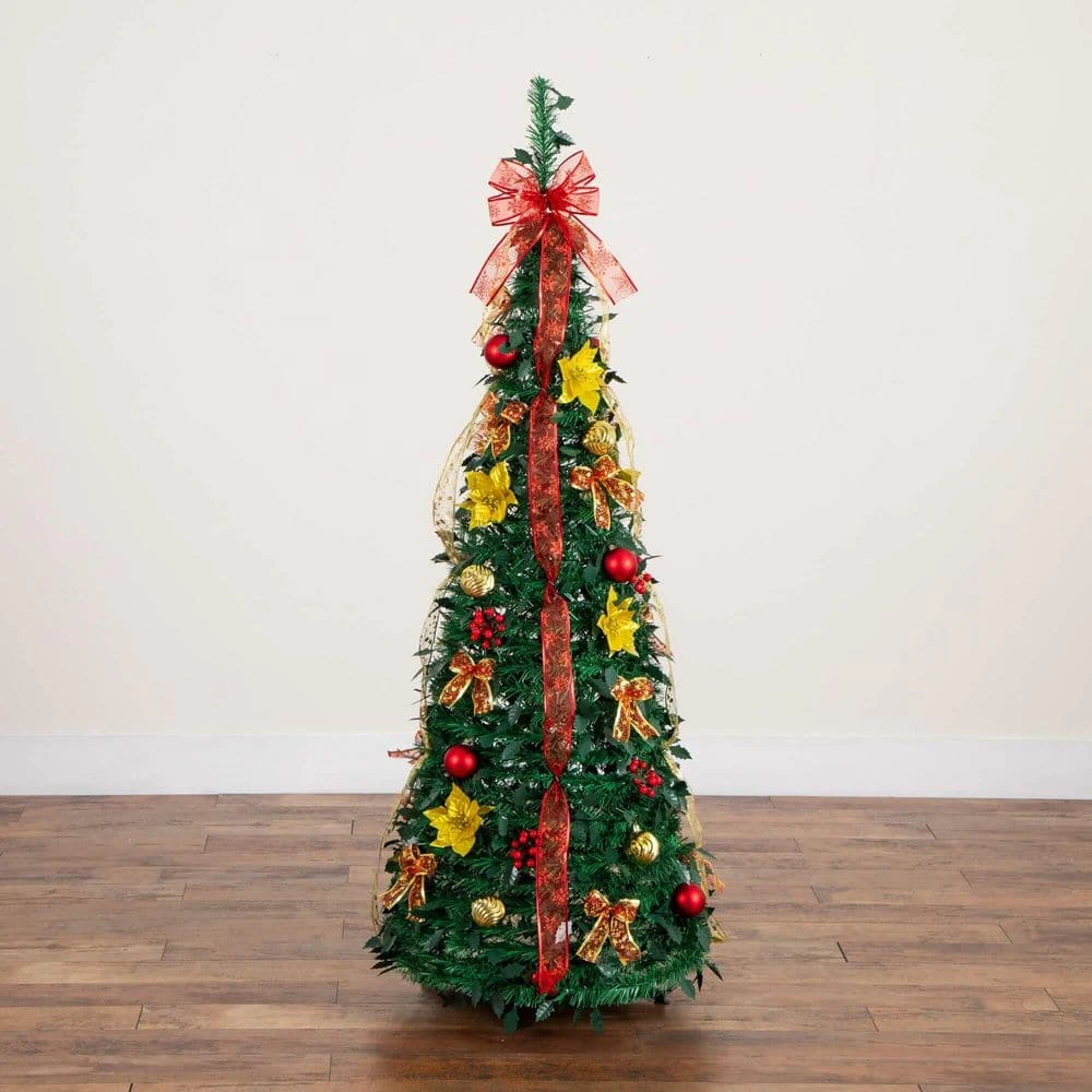 5 Ft. Pre-Lit Artificial Pop Up Christmas Tree With Red And Gold Ornaments, Ribbons And 100-Warm White LED Lights 9 5 Ft. Pre-Lit Artificial Pop Up Christmas Tree With Red And Gold Ornaments, Ribbons And 100-Warm White LED Lights - Image 7