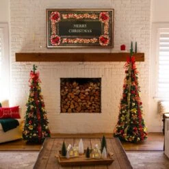 5 Ft. Pre-Lit Artificial Pop Up Christmas Tree With Red And Gold Ornaments, Ribbons And 100-Warm White LED Lights 19 5 Ft. Pre-Lit Artificial Pop Up Christmas Tree With Red And Gold Ornaments, Ribbons And 100-Warm White LED Lights -Holiday Glow Store nearly natural pre lit christmas trees t5416 a0 1000