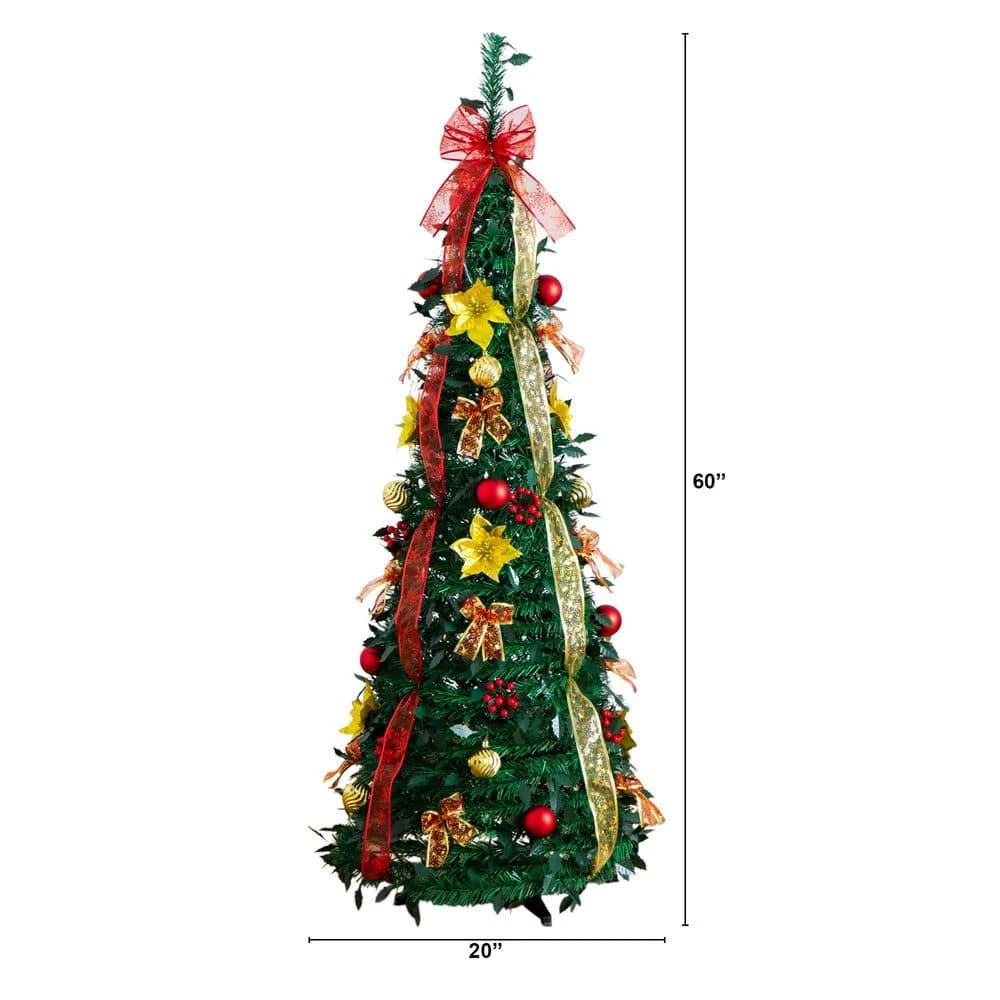5 Ft. Pre-Lit Artificial Pop Up Christmas Tree With Red And Gold Ornaments, Ribbons And 100-Warm White LED Lights 10 5 Ft. Pre-Lit Artificial Pop Up Christmas Tree With Red And Gold Ornaments, Ribbons And 100-Warm White LED Lights - Image 8