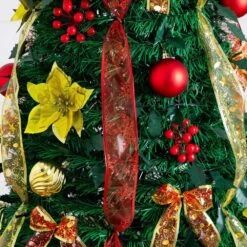 6 Ft. Pre-Lit Artificial Pop Up Christmas Tree With Red And Gold Ornaments, Ribbons And 150-Warm White LED Lights -Holiday Glow Store nearly natural pre lit christmas trees t5417 1f 1000