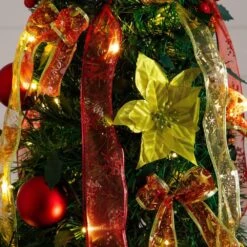6 Ft. Pre-Lit Artificial Pop Up Christmas Tree With Red And Gold Ornaments, Ribbons And 150-Warm White LED Lights -Holiday Glow Store nearly natural pre lit christmas trees t5417 66 1000