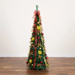 6 Ft. Pre-Lit Artificial Pop Up Christmas Tree With Red And Gold Ornaments, Ribbons And 150-Warm White LED Lights -Holiday Glow Store nearly natural pre lit christmas trees t5417 a0 1000