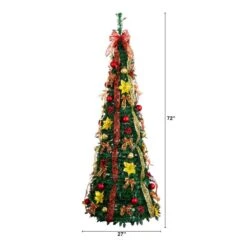 6 Ft. Pre-Lit Artificial Pop Up Christmas Tree With Red And Gold Ornaments, Ribbons And 150-Warm White LED Lights -Holiday Glow Store nearly natural pre lit christmas trees t5417 c3 1000