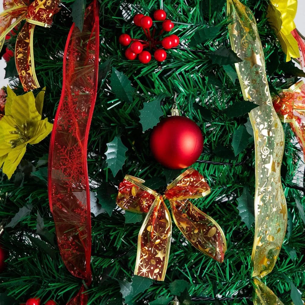 7 Ft. Pre-Lit Artificial Pop Up Christmas Tree With Red And Gold Ornaments, Ribbons And 180-Warm White LED Lights 11 7 Ft. Pre-Lit Artificial Pop Up Christmas Tree With Red And Gold Ornaments, Ribbons And 180-Warm White LED Lights - Image 9