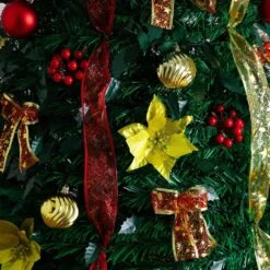 7 Ft. Pre-Lit Artificial Pop Up Christmas Tree With Red And Gold Ornaments, Ribbons And 180-Warm White LED Lights 24 7 Ft. Pre-Lit Artificial Pop Up Christmas Tree With Red And Gold Ornaments, Ribbons And 180-Warm White LED Lights -Holiday Glow Store nearly natural pre lit christmas trees t5418 44 1000