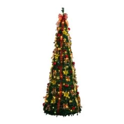 7 Ft. Pre-Lit Artificial Pop Up Christmas Tree With Red And Gold Ornaments, Ribbons And 180-Warm White LED Lights 22 7 Ft. Pre-Lit Artificial Pop Up Christmas Tree With Red And Gold Ornaments, Ribbons And 180-Warm White LED Lights -Holiday Glow Store nearly natural pre lit christmas trees t5418 4f 1000