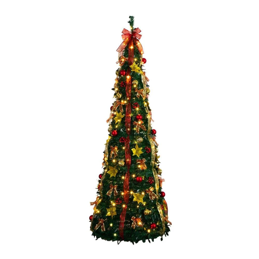 7 Ft. Pre-Lit Artificial Pop Up Christmas Tree With Red And Gold Ornaments, Ribbons And 180-Warm White LED Lights 10 7 Ft. Pre-Lit Artificial Pop Up Christmas Tree With Red And Gold Ornaments, Ribbons And 180-Warm White LED Lights - Image 8
