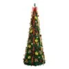 7 Ft. Pre-Lit Artificial Pop Up Christmas Tree With Red And Gold Ornaments, Ribbons And 180-Warm White LED Lights