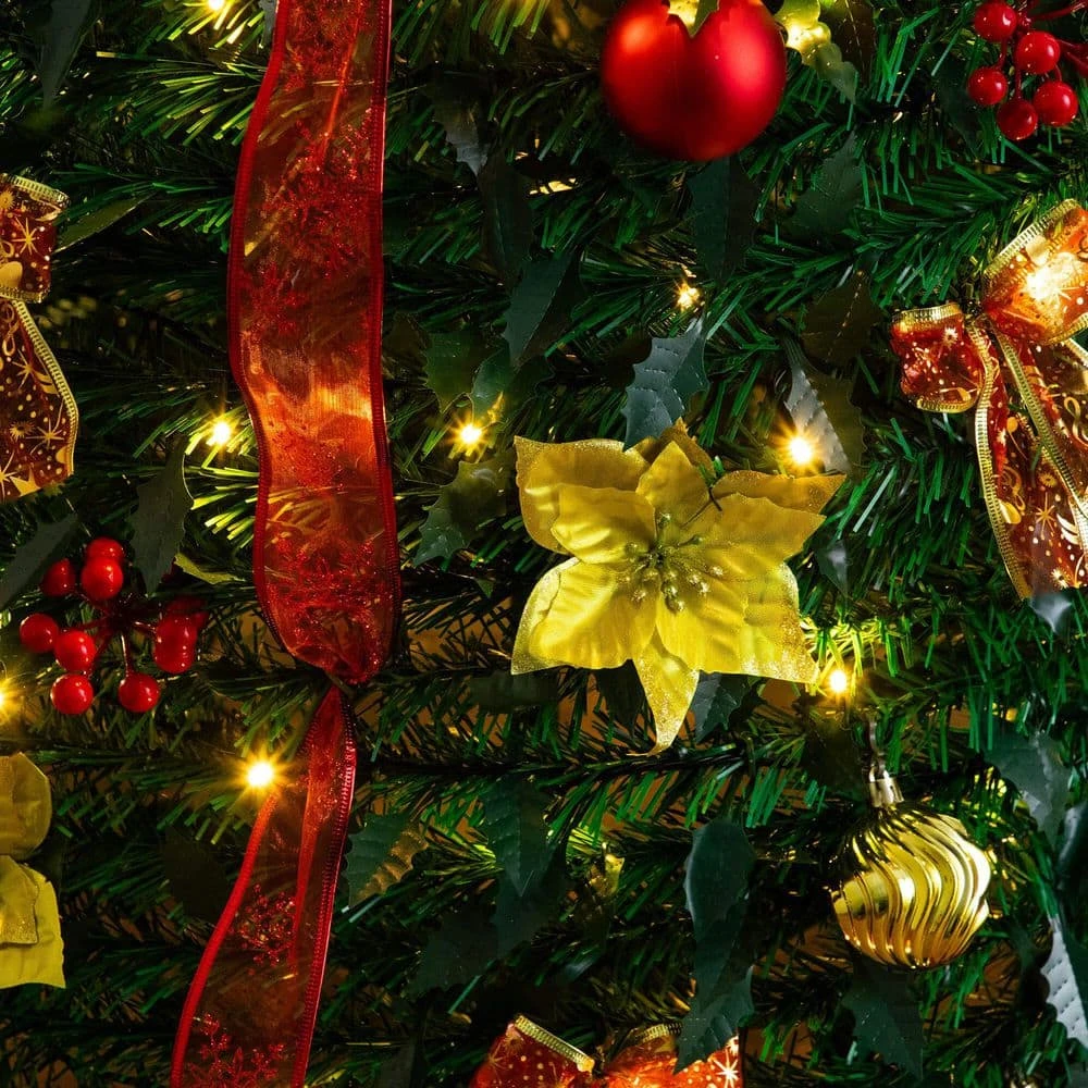 7 Ft. Pre-Lit Artificial Pop Up Christmas Tree With Red And Gold Ornaments, Ribbons And 180-Warm White LED Lights 7 7 Ft. Pre-Lit Artificial Pop Up Christmas Tree With Red And Gold Ornaments, Ribbons And 180-Warm White LED Lights - Image 5