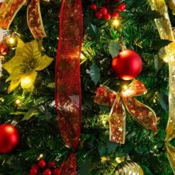7 Ft. Pre-Lit Artificial Pop Up Christmas Tree With Red And Gold Ornaments, Ribbons And 180-Warm White LED Lights 26 7 Ft. Pre-Lit Artificial Pop Up Christmas Tree With Red And Gold Ornaments, Ribbons And 180-Warm White LED Lights -Holiday Glow Store nearly natural pre lit christmas trees t5418 76 1000