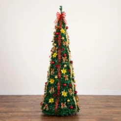 7 Ft. Pre-Lit Artificial Pop Up Christmas Tree With Red And Gold Ornaments, Ribbons And 180-Warm White LED Lights 20 7 Ft. Pre-Lit Artificial Pop Up Christmas Tree With Red And Gold Ornaments, Ribbons And 180-Warm White LED Lights -Holiday Glow Store nearly natural pre lit christmas trees t5418 77 1000