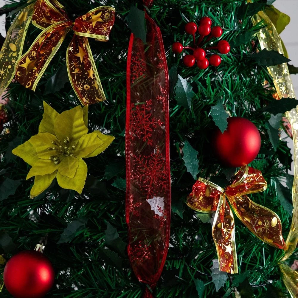 7 Ft. Pre-Lit Artificial Pop Up Christmas Tree With Red And Gold Ornaments, Ribbons And 180-Warm White LED Lights 13 7 Ft. Pre-Lit Artificial Pop Up Christmas Tree With Red And Gold Ornaments, Ribbons And 180-Warm White LED Lights - Image 11