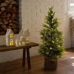 3 Ft. Pre-Lit Artificial Lightly Snowed Cypress Christmas Tree With 38-Warm White LED Lights In Decorative Weaved Basket 21 3 Ft. Pre-Lit Artificial Lightly Snowed Cypress Christmas Tree With 38-Warm White LED Lights In Decorative Weaved Basket -Holiday Glow Store nearly natural pre lit christmas trees t5423 31 1000