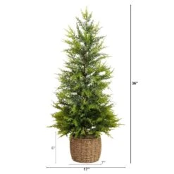 3 Ft. Pre-Lit Artificial Lightly Snowed Cypress Christmas Tree With 38-Warm White LED Lights In Decorative Weaved Basket 15 3 Ft. Pre-Lit Artificial Lightly Snowed Cypress Christmas Tree With 38-Warm White LED Lights In Decorative Weaved Basket -Holiday Glow Store nearly natural pre lit christmas trees t5423 c3 1000