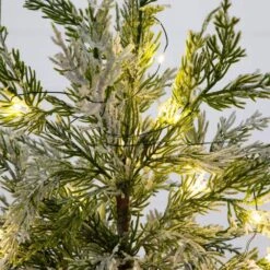 18 In. Pre-Lit Artificial Mini Snowed Cypress Christmas Tree With 12-LED Lights In White Ceramic Planter -Holiday Glow Store nearly natural pre lit christmas trees t5424 44 1000