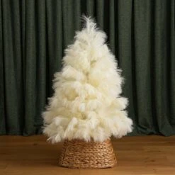 4 Ft. Unlit White Pampas Grass Artificial Christmas Tree -Holiday Glow Store nearly natural unlit christmas trees t4782 40 1000