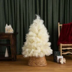4 Ft. Unlit White Pampas Grass Artificial Christmas Tree -Holiday Glow Store nearly natural unlit christmas trees t4782 a0 1000