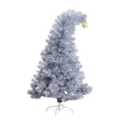 5 Ft. Artificial Silver Tinsel Holiday Santa's Hat Christmas Tree With Star Topper