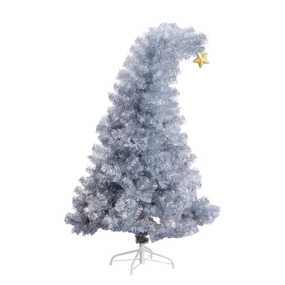 5 Ft. Artificial Silver Tinsel Holiday Santa's Hat Christmas Tree With Star Topper 3 5 Ft. Artificial Silver Tinsel Holiday Santa's Hat Christmas Tree With Star Topper