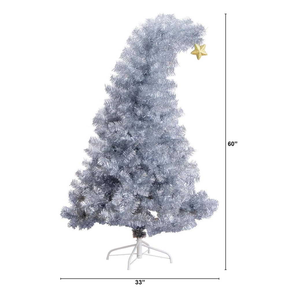 5 Ft. Artificial Silver Tinsel Holiday Santa's Hat Christmas Tree With Star Topper 4 5 Ft. Artificial Silver Tinsel Holiday Santa's Hat Christmas Tree With Star Topper - Image 2