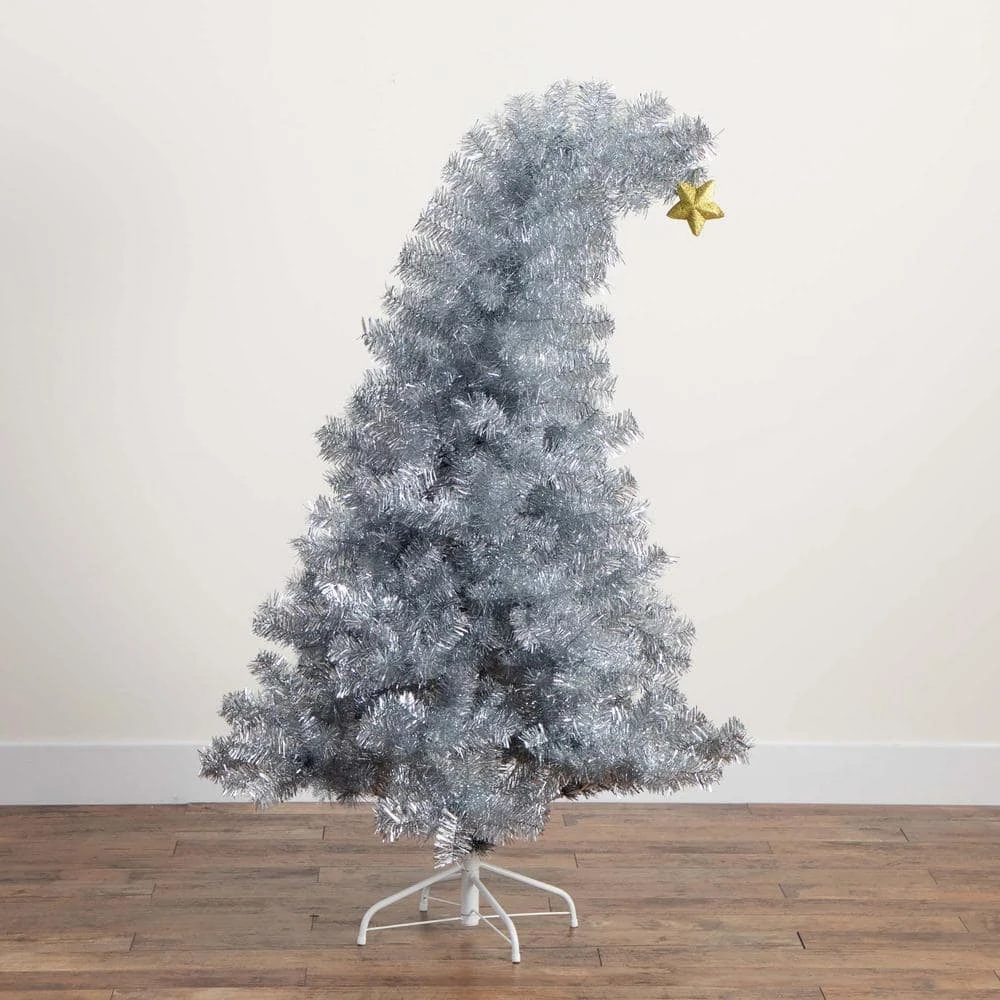 5 Ft. Artificial Silver Tinsel Holiday Santa's Hat Christmas Tree With Star Topper 8 5 Ft. Artificial Silver Tinsel Holiday Santa's Hat Christmas Tree With Star Topper - Image 6