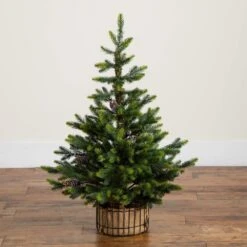 3 Ft. Artificial Balsam Fir Christmas Tree With Pine Cones In Jute Wire Planter -Holiday Glow Store nearly natural unlit christmas trees t5378 44 1000