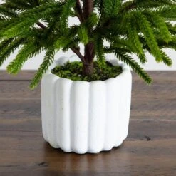 22 In. Artificial Real Touch Norfolk Island Pine In White Decorative Planter With Natural Look -Holiday Glow Store nearly natural unlit christmas trees t5383 44 1000