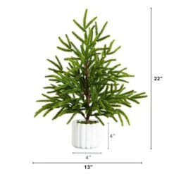 22 In. Artificial Real Touch Norfolk Island Pine In White Decorative Planter With Natural Look -Holiday Glow Store nearly natural unlit christmas trees t5383 c3 1000