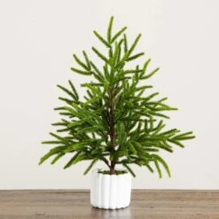 22 In. Artificial Real Touch Norfolk Island Pine In White Decorative Planter With Natural Look -Holiday Glow Store nearly natural unlit christmas trees t5383 fa 1000