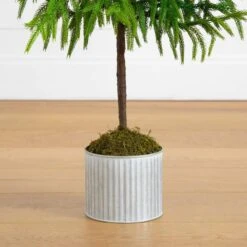 3 Ft. Artificial Real Touch Norfolk Island Pine In Metal Tin Planter With Natural Look -Holiday Glow Store nearly natural unlit christmas trees t5384 44 1000